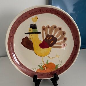Pottery Barn Kids Festive Turkey Plate with Brown and Yellow Accents